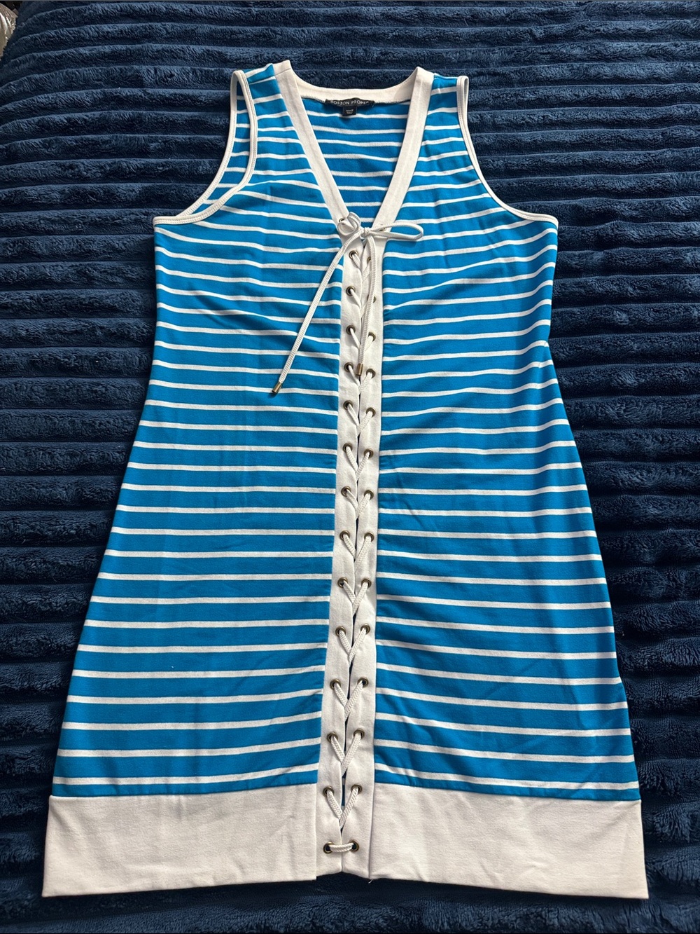 Boston Proper Nautical Blue & White Striped Lace-Up Women’s Dress, size Medium